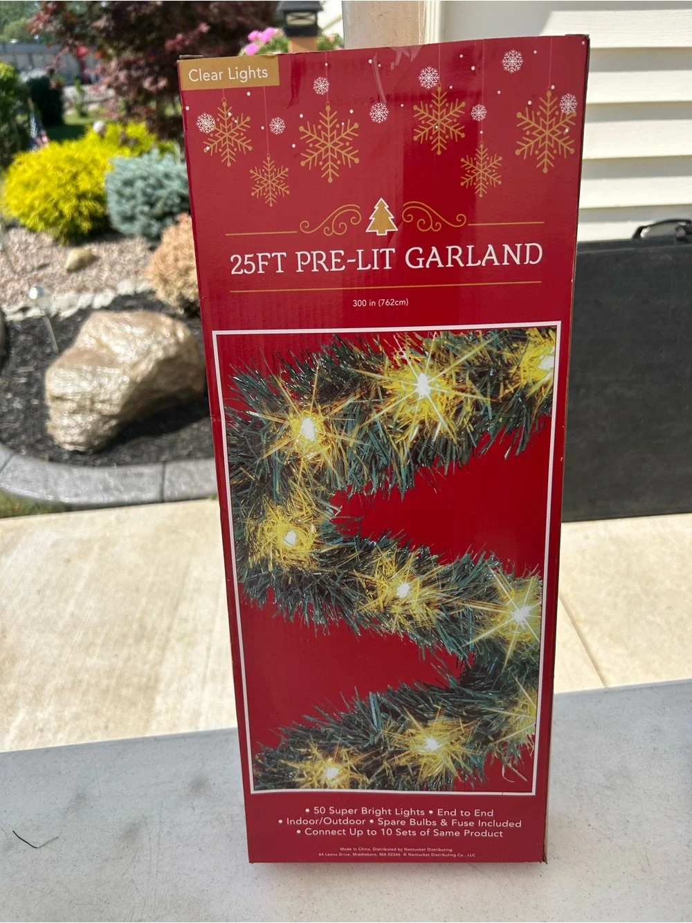 25FT Pre-Lit Green Holiday Garland with Clear Lights